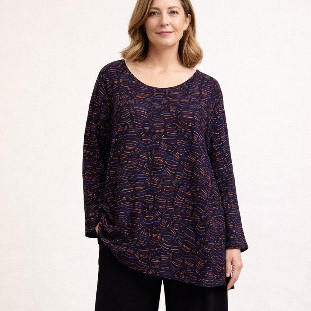 Habitat Textured Wave Top Womens Large Purple Multicolor Asymmetrical Lagenlook